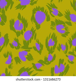 Vector abstract seamless pattern with doodle figures. Animal skin leopard spots fur imitation. Flowers illusion. For wallpaper, bedding, textile, fabric, clothes, jacket, wrapper, surface, scrapbook.