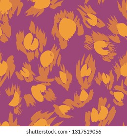 Vector abstract seamless pattern with doodle figures. Animal skin leopard spots fur imitation. Flowers illusion. For wallpaper, bedding, textile, fabric, clothes, jacket, wrapper, surface, scrapbook.