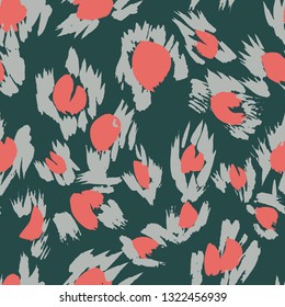 Vector abstract seamless pattern with doodle figures. Animal skin leopard spots fur imitation. Flowers illusion. For wallpaper, bedding, textile, fabric, clothes, jacket, wrapper, surface, scrapbook.