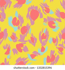 Vector abstract seamless pattern with doodle figures. Animal skin leopard spots fur imitation. Flowers illusion. For wallpaper, bedding, textile, fabric, clothes, jacket, wrapper, surface, scrapbook.