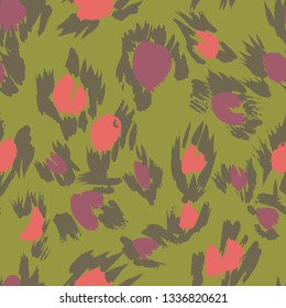 Vector abstract seamless pattern with doodle figures. Animal skin leopard spots fur imitation. Flowers illusion. For wallpaper, bedding, textile, fabric, clothes, jacket, wrapper, surface, scrapbook.