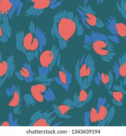 Vector abstract seamless pattern with doodle figures. Animal skin leopard spots fur imitation. Flowers illusion. For wallpaper, bedding, textile, fabric, clothes, jacket, wrapper, surface, scrapbook.