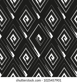 Vector abstract seamless pattern with drawn by brush rhombuses.Modern stylish texture.Black and white