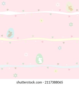 Vector - Abstract seamless pattern of egg with rabbit, flower, heart and line on pink background. Easter season. Can be use for print, paper, wrapping.