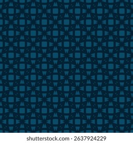 Vector abstract seamless pattern. Elegant floral geometric grid texture. Subtle dark blue background with flowers, stars, intersecting lines, mesh, net, lattice. Repeating design for decor, wallpaper