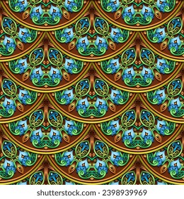 Vector abstract seamless pattern. Ethnic vintage lace papercut ornamental background. Hand drawn, not AI