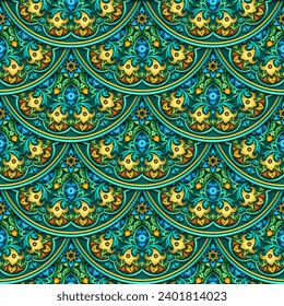 Vector abstract seamless pattern. Ethnic vintage lace papercut ornamental background. Hand drawn, not AI