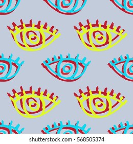 Vector abstract seamless pattern with eyes psychedelic style.