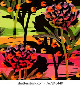 Vector abstract seamless pattern with flowers 2