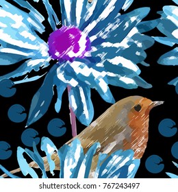 Vector abstract seamless pattern with flowers and birds 5