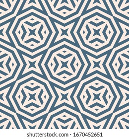 Vector abstract seamless pattern with geometric shapes, stripes, lines, stars, octagons. Soft blue and white optical art texture. Creative modern design. Stylish geometrical background. Repeat design 