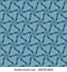 Vector abstract seamless pattern. Geometric background in blue, gray and green colors. Floral repeating swirl design for wallpapers, banners, cards and more.