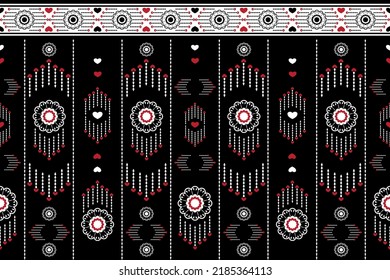 Vector - Abstract seamless pattern of geometric ethnic. Embroidery. Black and white color. Can be use for print, paper, fabric, cloth, pillow, curtain.