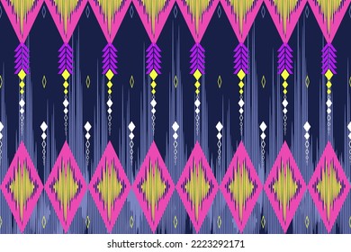 Vector - Abstract seamless pattern of geometric ethnic pattern. Pink, yellow, Purple color. Colorful image. Can be use for print, fabric, paper, silk satin, dress, clothing.