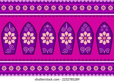 Vector - Abstract seamless pattern of geometric ethnic pattern. Flower design. Pink and purple color. Can be use for print, fabric, paper, silk satin, cotton, clothing.
