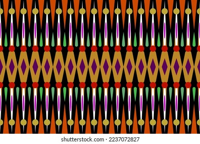 Vector - Abstract seamless pattern of geometric ethnic pattern. Black, orange, pink green, purple and white color. Diamond shape. Can be use for print, fabric, paper, silk satin, dress, clothing.