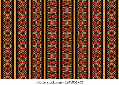 Vector - Abstract seamless pattern of geometric ethnic pattern. Red, black, orange and green color. Can be use for print, fabric, paper, silk satin, dress, clothing.