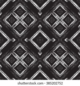 Vector abstract seamless pattern, geometric ornament. Tribal ethnic background, graphic repeating texture. Black and white