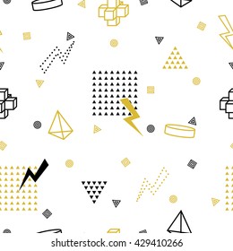 Vector abstract seamless pattern with geometric shapes. Retro memphis hipster style, fashion 80-90s.