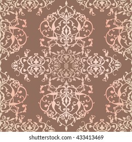 Vector abstract seamless pattern with geometric and floral ornaments, stylized flowers, dots, snowflakes and lace. Vintage arabic style