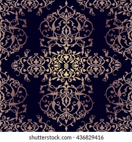 Vector abstract seamless pattern with geometric and floral ornaments, stylized flowers, dots, snowflakes and lace. Vintage arabic style.
