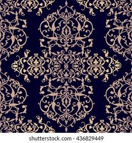 Vector abstract seamless pattern with geometric and floral ornaments, stylized flowers, dots, snowflakes and lace. Vintage arabic style.