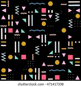 Vector abstract seamless pattern with geometric shapes. Retro memphis style.