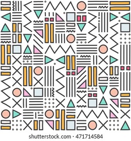 Vector abstract seamless pattern with geometric shapes. Retro memphis style.