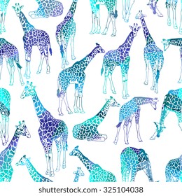 Vector abstract seamless pattern with giraffes
