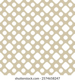 Vector abstract seamless pattern. Gold and white geometric texture with rounded shapes, circles, squares, polka dots. Simple minimal background. Elegant golden repeating design for decor, wallpaper