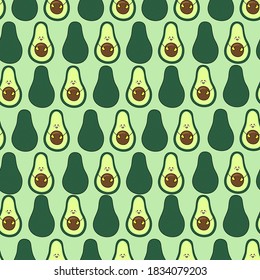 Vector abstract seamless pattern with green avocado fruit character cut in half