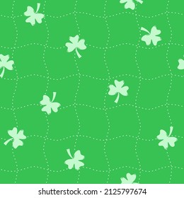 Vector - Abstract seamless pattern of green white dash curve and Clover 4 leaves. Saint Patrick's day, Holiday. Can be use for print, paper, wrapping, fabric, pillow, scrapbook.