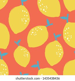 Vector abstract seamless pattern with hand drawn lemons made with brush. Grunge texture abstract graphic print for wrapping, paper cover, textile, fabric, cloth.