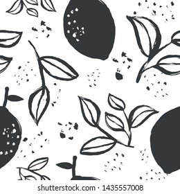 Vector abstract seamless pattern with hand drawn lemons made with brush. Grunge texture abstract graphic print for wrapping, paper cover, textile, fabric, cloth.