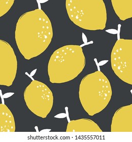 Vector abstract seamless pattern with hand drawn lemons made with brush. Grunge texture abstract graphic print for wrapping, paper cover, textile, fabric, cloth.