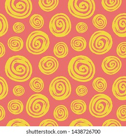 Vector abstract seamless pattern with hand drawn round spiral shape made with brush. Grunge texture abstract graphic print for wrapping, paper cover, textile, fabric, cloth.