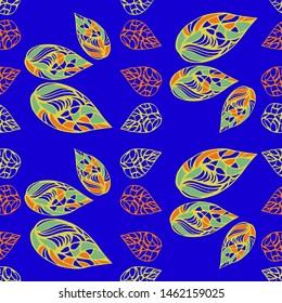 Vector, abstract, seamless pattern, hand drawn colorful autumn leaves.
For 
fabric design, postcard, picture, decorating