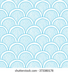 Vector abstract seamless pattern, hand drawn pattern, waves background. Outline drawing.Seamless pattern can be used for wallpaper, pattern fills, web page background, surface textures. blue 