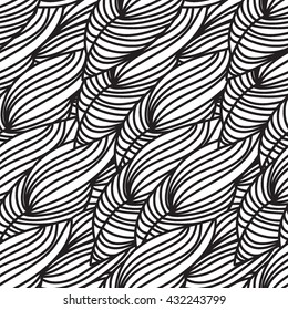 Vector abstract seamless pattern with hand drawn twisted lines.