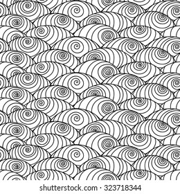 Vector abstract seamless pattern,  hand-drawn pattern, waves and curls background. black and white