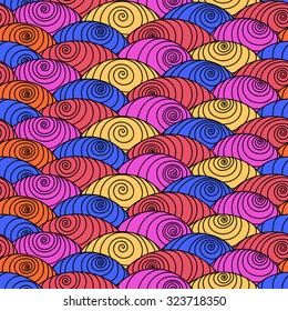 Vector abstract seamless pattern,  hand-drawn pattern, waves and curls background. 
