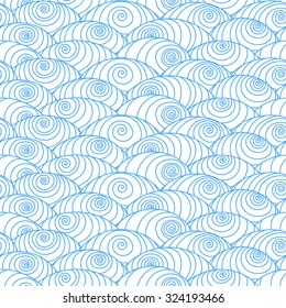 Vector abstract seamless pattern,  hand-drawn pattern, waves and curls background. 
Seamless pattern can be used for wallpaper, pattern fills, web page background, surface textures. white and blue