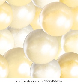 Vector Abstract Seamless Pattern, Light Yellow Background, Realistic Bubble Balls Backdrop Template.