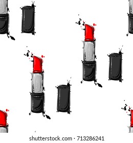 Vector abstract seamless pattern with lipstick. Fashionable illustration.