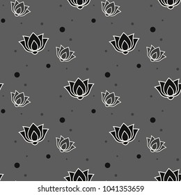 Vector abstract seamless pattern with lotus flowers. Abstract vector background with flowers. Lotus mandala. Vector Indian hand drawn lotus.