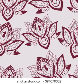 Vector abstract seamless pattern with lotus flowers. Abstract vector background with flowers. Lotus mandala. Vector Indian hand drawn lotus. 