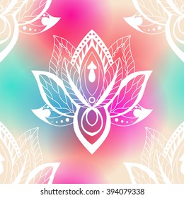 Vector abstract seamless pattern with lotus flowers. Abstract vector background with flowers. Lotus mandala. Vector Indian hand drawn lotus. 