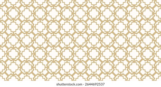 Padrão sem emenda abstrato do vetor. Textura de ornamento dourado de luxo com grade curvada, malha, rede ondulada, formas florais. Ouro e branco fundo ornamental em estilo oriental. Concepção repetida de todo o ciclo