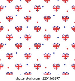 Vector - Abstract Seamless Pattern Of Many United Kingdom (uk) Hearts On White Background. Can Be Use For Print Paper, Fabric, Wallpaper.