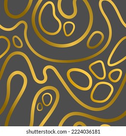 Vector abstract seamless pattern with many golden flowing lines. Modern decorative background illustration. Wavy shapes texture. Free form repeated minimalistic element. Striped glowing art ornament.